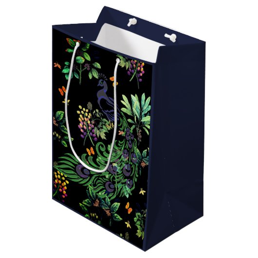  Peacock en  Floral Medium Cadeauzakje (Voorkant Gekanteld)