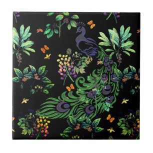 Peacock en  Floral Tegeltje