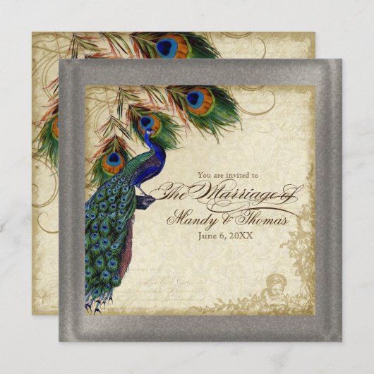 Peacock en forenformule voor het huwelijk nodigt z kaart (Voorkant / Achterkant)
