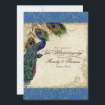 Peacock en forether Plechtige bruiloft Noite Royal Kaart<br><div class="desc">PAPIERSELECTIE: Dit is te zien op basispapier, een andere geweldige keuze zou zijn "metallisch ijs", een schoon wit, gepeld grijs oppervlak. Het zou ook mooi zijn op "Champagne Metallic" linen, vilt of een van de andere keuzes. COLOR PALETTE: horizon blue, tan, crème, koninklijk blauw, groen en roest. ONTWERP: Dit antiek...</div>