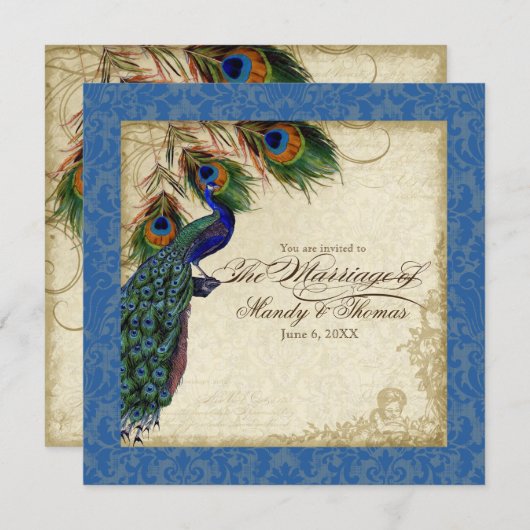Peacock en forether Plechtige bruiloft Noite Royal Kaart (Voorkant / Achterkant)