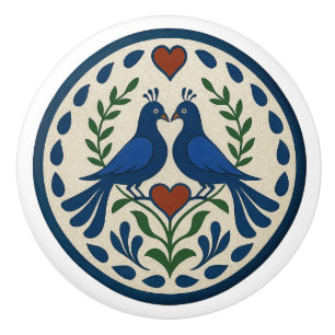 Peacock en Hart Pennsylvania Dutch Hex Sign Knop