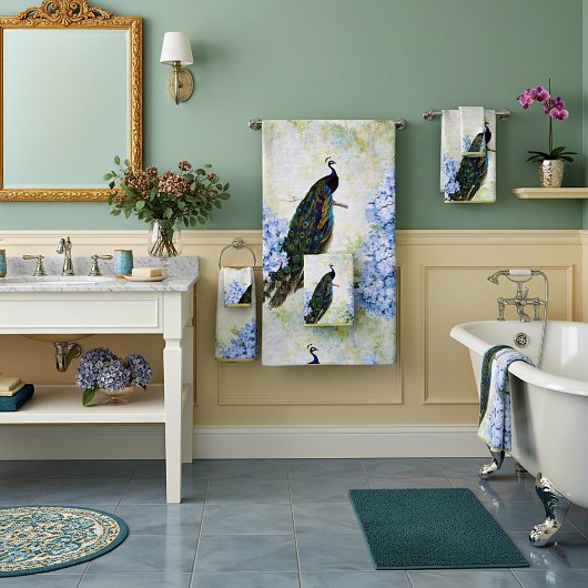 Peacock en hydrangea bad handdoek