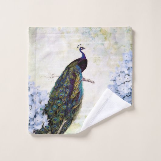 Peacock en hydrangea bad handdoek (Wasdoekje)