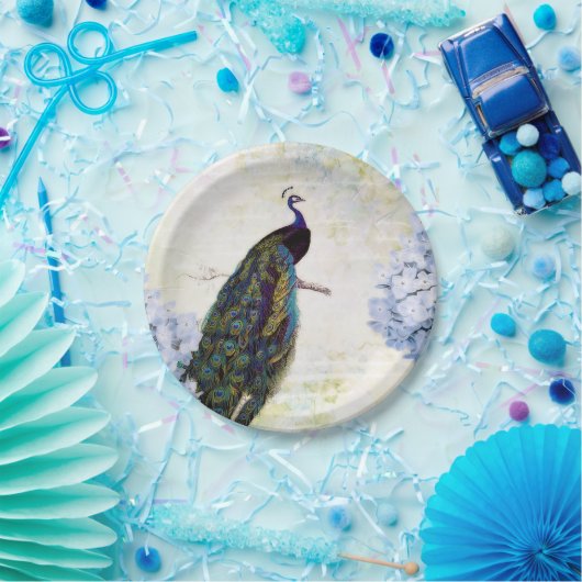 Peacock en hydrangea papieren bordje (Feest)