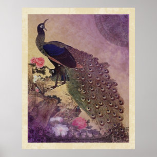  Peacock en Japanse pony's afdrukken Poster