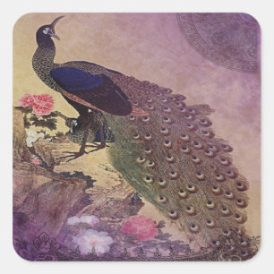  Peacock en Japanse pony's afdrukken Vierkante Sticker