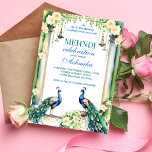 Peacock en jasmijn Indiase bruiloft mehndi sjabloo Kaart<br><div class="desc">Peacock en jasmijn Indiase bruiloft mehndi sjabloon uitnodiging direct digitale download,  twee pauwen in jasmijn tuin,  jasmijn gajra garlands mehndi henna party uitnodiging.</div>