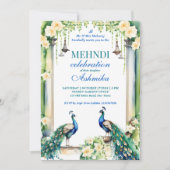 Peacock en jasmijn Indiase bruiloft mehndi sjabloo Kaart (Voorkant)