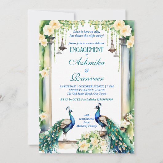 Peacock en jasmijn Indiase verloving sjabloon Kaart (Voorkant)