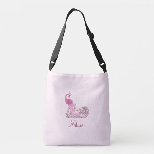 Peacock en kalligrafie op Light Roos Gold Crossbody Tas (Achterkant)