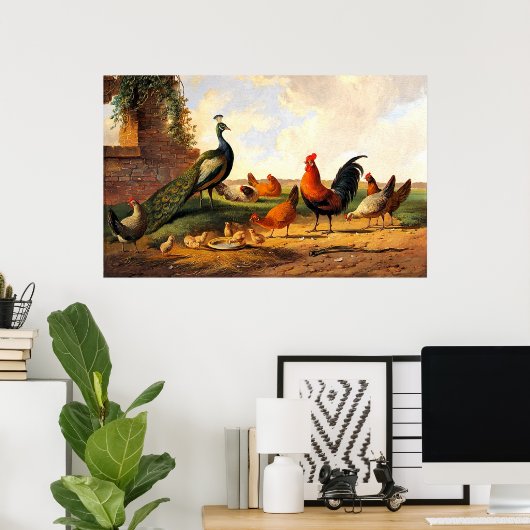 Peacock en kippen poster (Thuiskantoor)