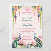 Peacock en lotus waterverf Indiase bruiloft mehndi Kaart (Voorkant)