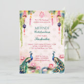 Peacock en lotus waterverf Indiase bruiloft mehndi Kaart (Staand voorkant)