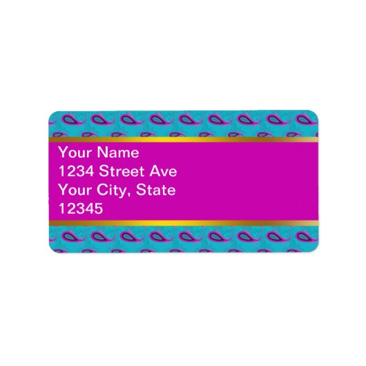 Peacock en Magenta Paisley Patroon Etiket (Voorkant)