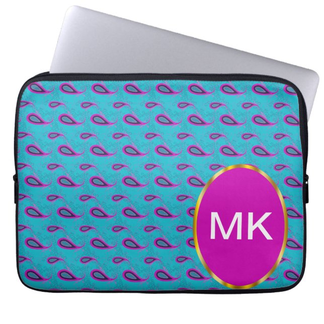 Peacock en Magenta Paisley Patroon Laptop Sleeve (Voorkant)