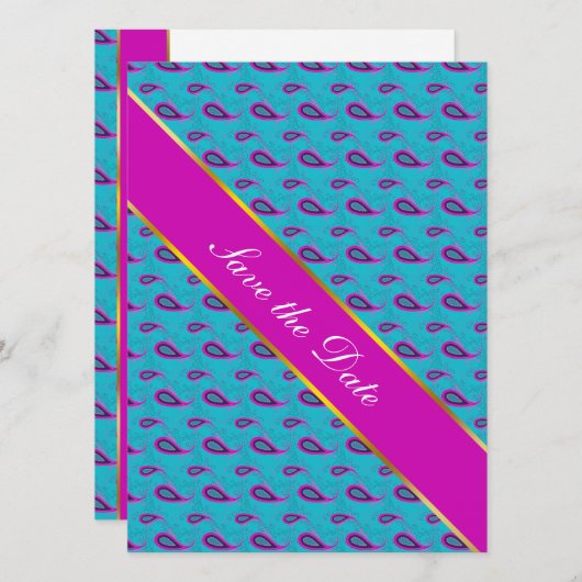 Peacock en Magenta Paisley Patroon Save The Date (Voorkant / Achterkant)