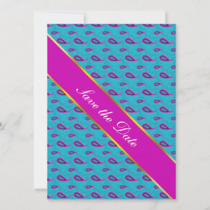 Peacock en Magenta Paisley Patroon Save The Date