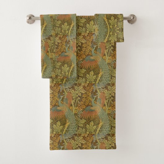Peacock en oakleaf florale Victoriaans jacquard Bad Handdoek (Insitu)