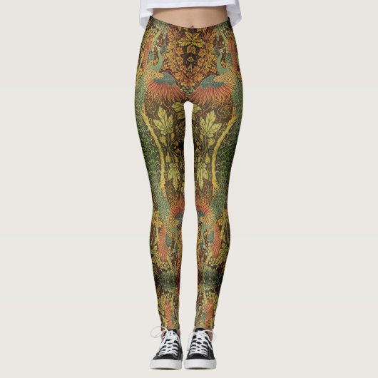 Peacock en oakleaf florale Victoriaans jacquard Leggings (Voorkant)