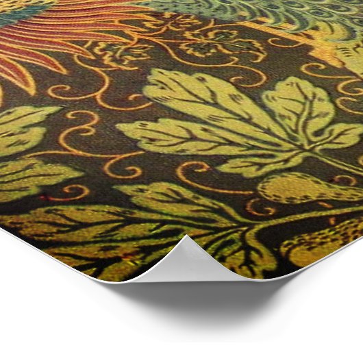 Peacock en oakleaf florale Victoriaans jacquard Poster (Hoek)