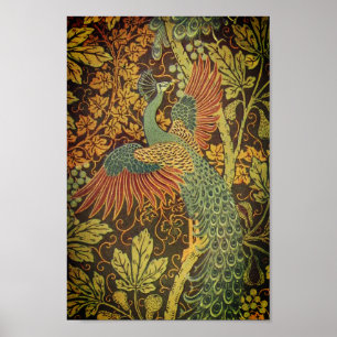 Peacock en oakleaf florale Victoriaans jacquard Poster