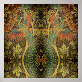 Peacock en oakleaf florale Victoriaans jacquard Poster