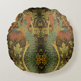 Peacock en oakleaf florale Victoriaans jacquard Rond Kussen