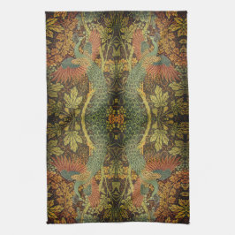 Peacock en oakleaf florale Victoriaans jacquard Theedoek