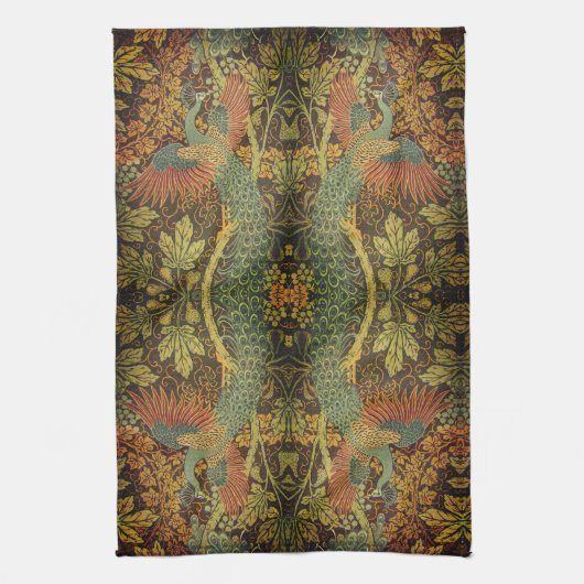 Peacock en oakleaf florale Victoriaans jacquard Theedoek (Verticaal)