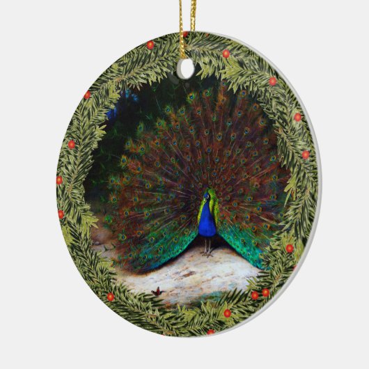 Peacock en Peacock Butterfly Keramisch Ornament (Links)