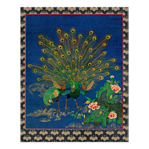 Peacock en Peahen, Japanse illustratie, Perfect Poster