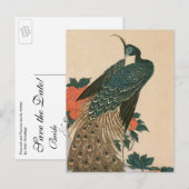 Peacock en pioenen door Hiroshige bruiloft Aankondigingskaart (Voorkant / Achterkant)