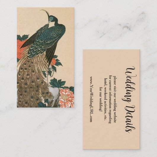Peacock en pioenen door Hiroshige bruiloft Informatiekaartje (Voorkant / Achterkant)