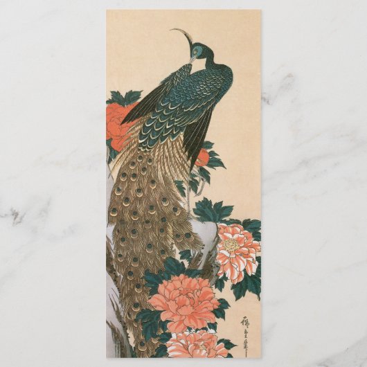 Peacock en pioenen door Hiroshige bruiloft Programmakaart (Achterkant)