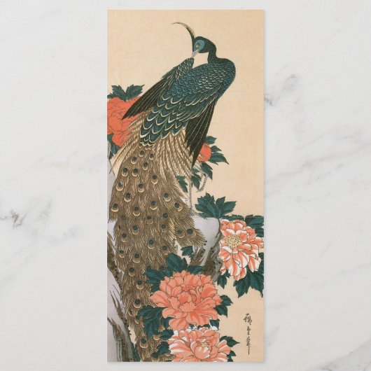 Peacock en pioenen door Hiroshige bruiloft Programmakaart (Achterkant)