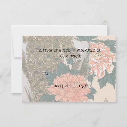 Peacock en pioenen door Hiroshige bruiloft RSVP Kaartje (Achterkant)