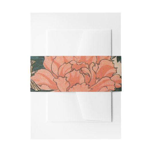 Peacock en pioenen door Hiroshige bruiloft Uitnodigingen Wikkel (Voorkant Voorbeeld)