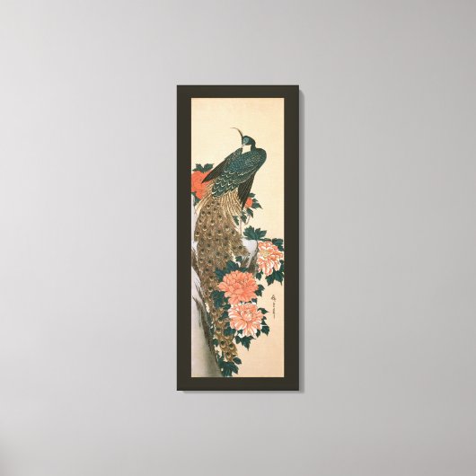 Peacock en pony's van Hiroshige, Japanse kunst Canvas Afdruk (Voorkant)