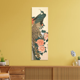 Peacock en pony's van Hiroshige, Japanse kunst Canvas Afdruk