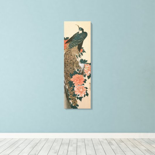 Peacock en pony's van Hiroshige, Japanse kunst Canvas Afdruk (Insitu (Houten vloer))