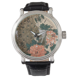 Peacock en pony's van Hiroshige, Japanse kunst Horloge