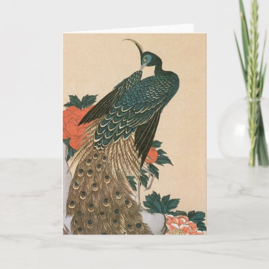Peacock en pony's van Hiroshige, Japanse kunst Kaart (Voorkant)