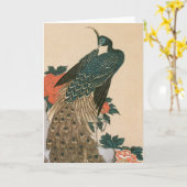 Peacock en pony's van Hiroshige, Japanse kunst Kaart (Gele Bloem)
