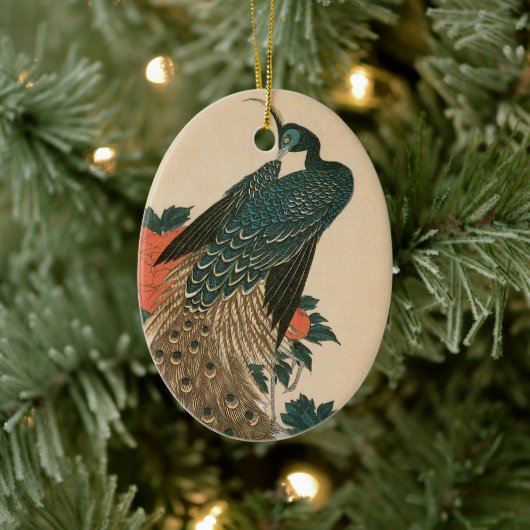 Peacock en pony's van Hiroshige, Japanse kunst Keramisch Ornament (Boom)