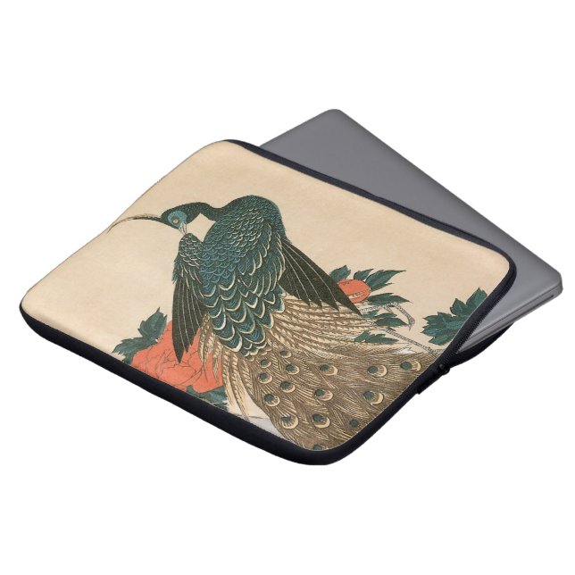Peacock en pony's van Hiroshige, Japanse kunst Laptop Sleeve (Voorkant top)