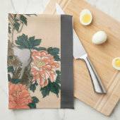 Peacock en pony's van Hiroshige, Japanse kunst Theedoek (Quarter Fold)