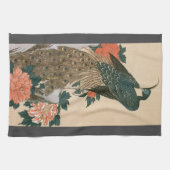 Peacock en pony's van Hiroshige, Japanse kunst Theedoek (Horizontaal)