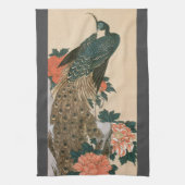 Peacock en pony's van Hiroshige, Japanse kunst Theedoek (Verticaal)