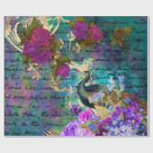 Peacock en Purple Flowers Cadeaupapier (Vlak)